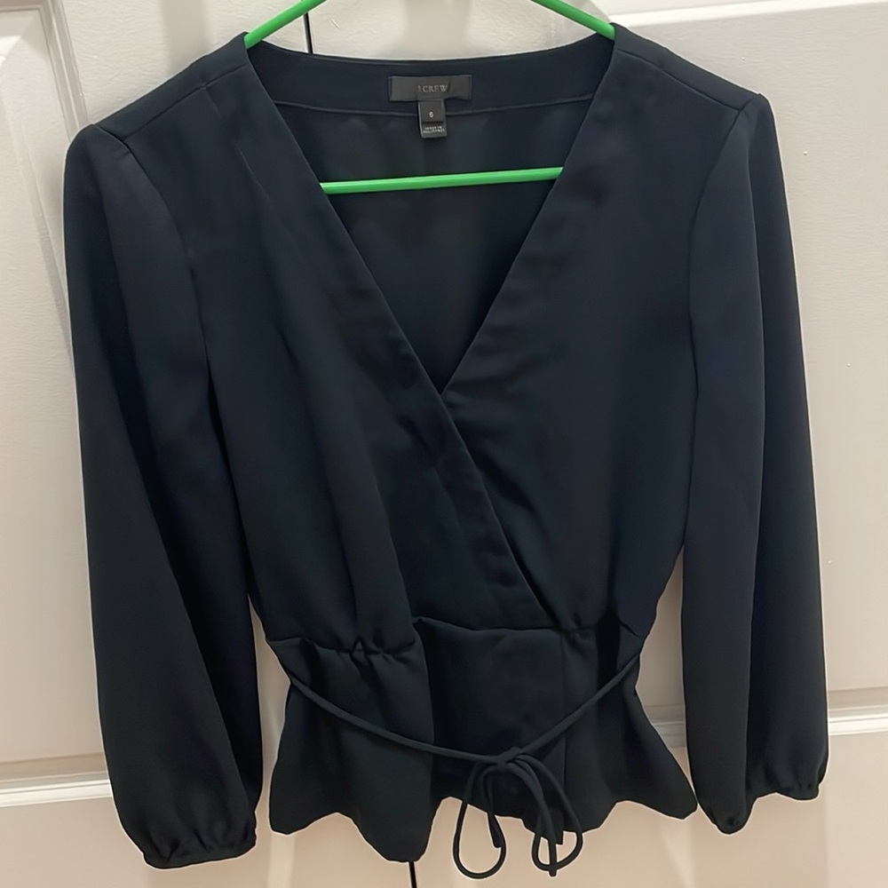 J. Crew Black Faux Wrap Top Size 6